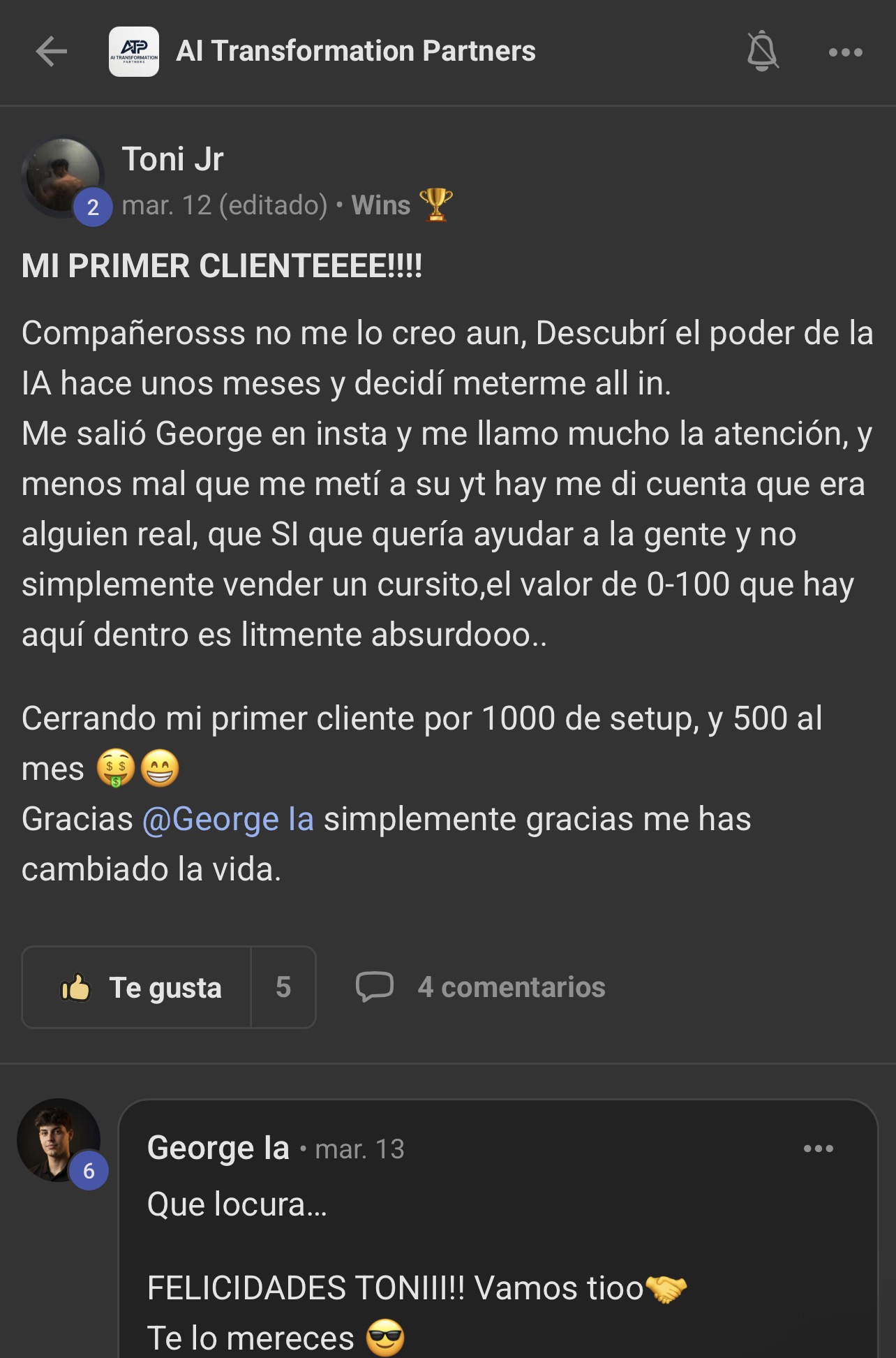 Toni Jr: mi primer cliente, 1000 de setup y 500 al mes